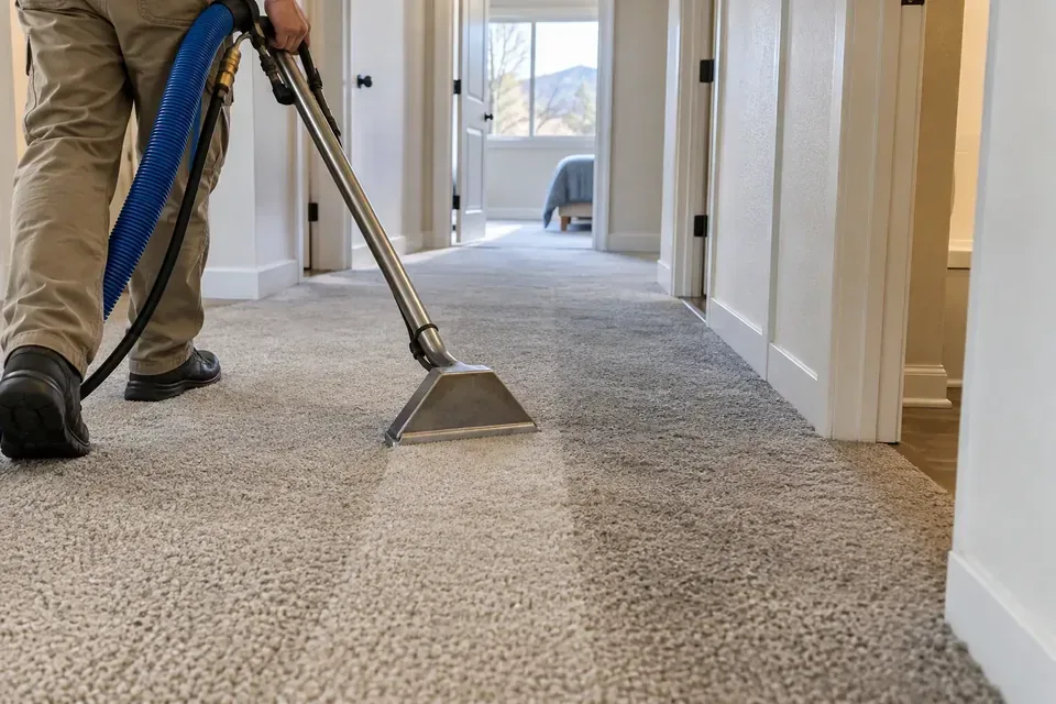 Representative example of hot water extraction rental hallway