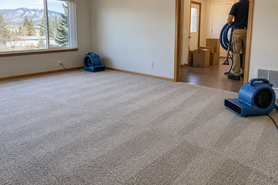 Move-out carpet drying in an empty Missoula rental before key handover